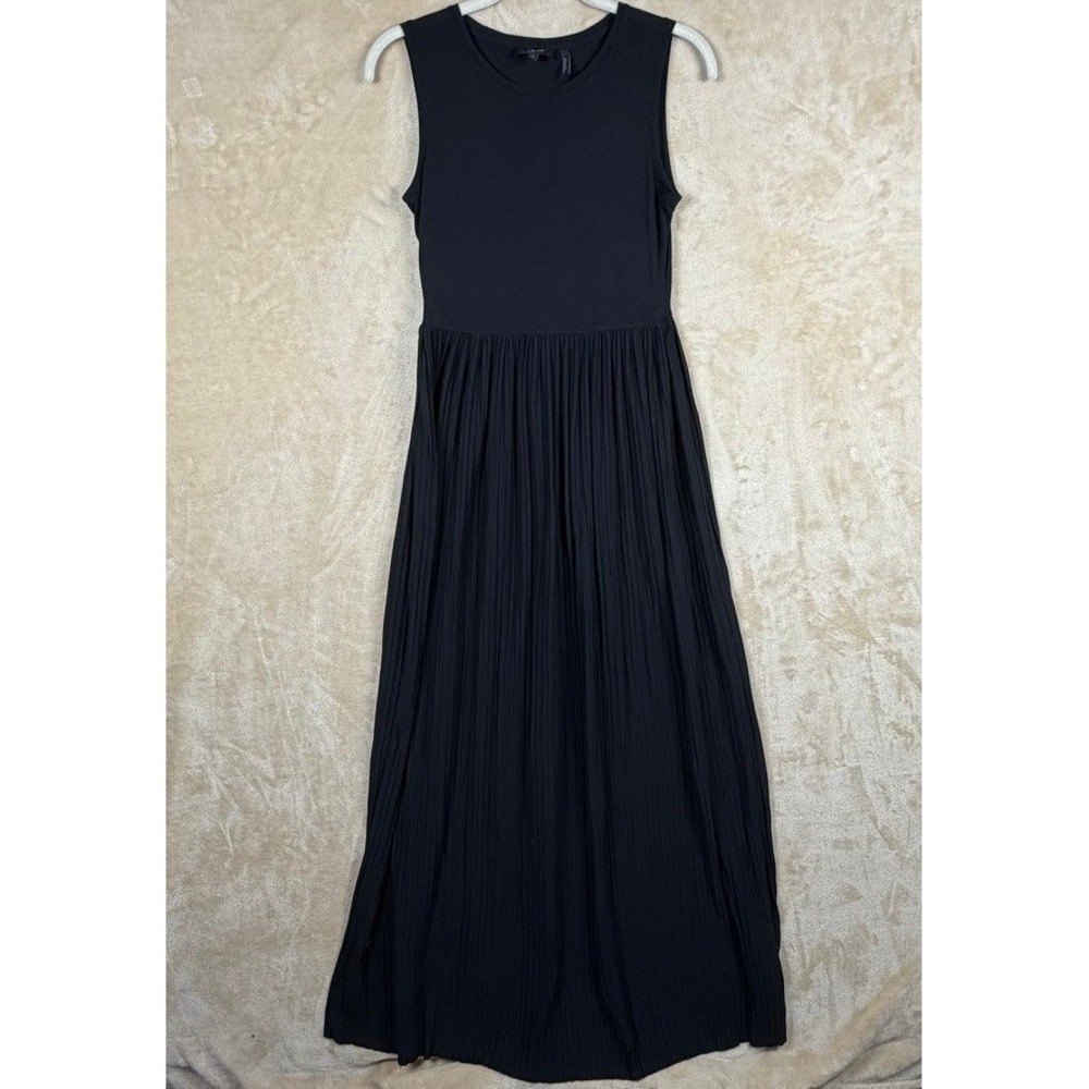 Theory Eunika Drapey Tee 2 Black Sleeveless Pleated Maxi Dress Size P Petite